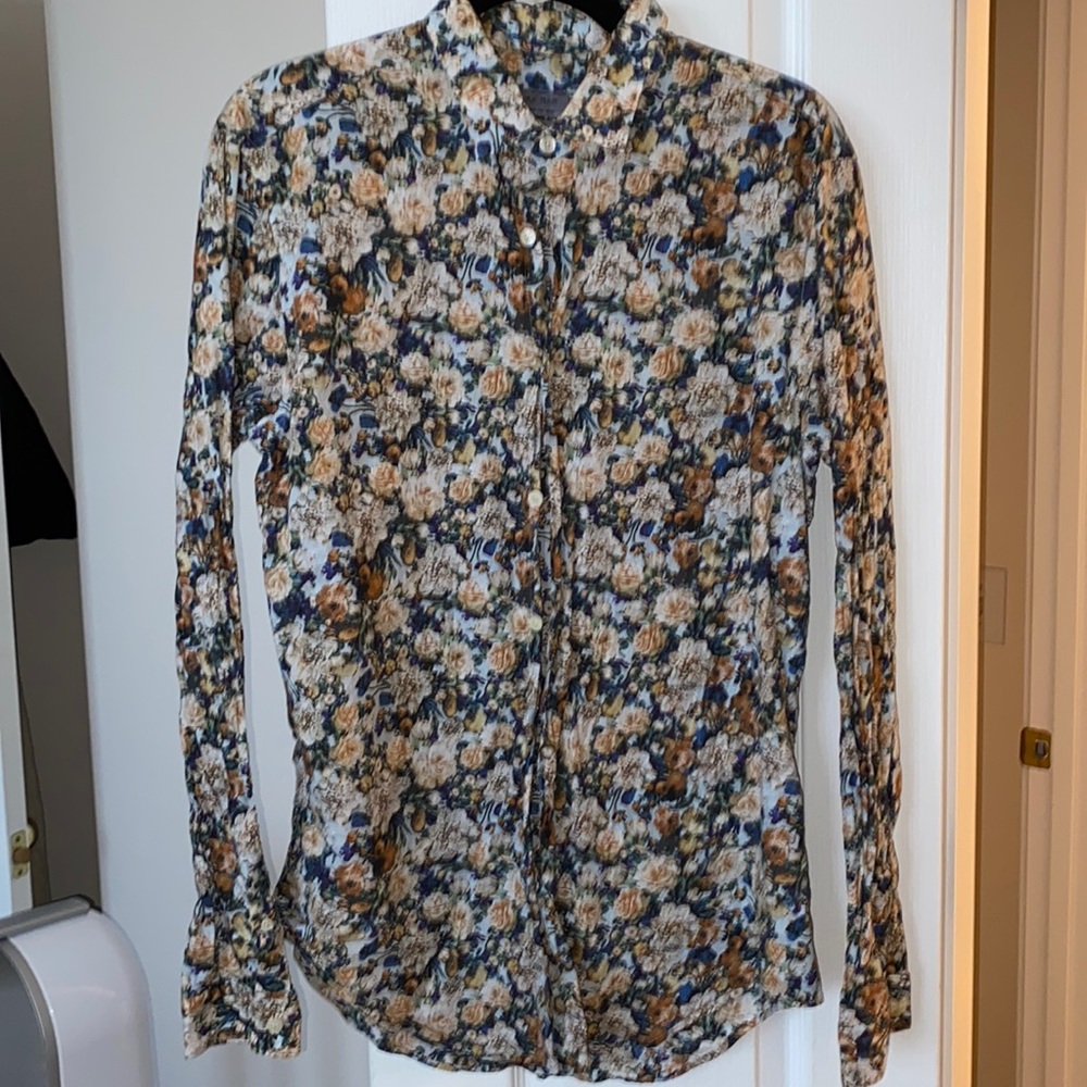 Zara men’s floral light weight button down, size L, slim-fit